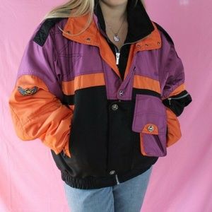 Vintage 80's Asics Ski Jacket Medium Purple Orange